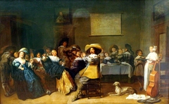 Elegant company playing music and drinking in an interior by Dirck Hals