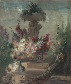 Esquisse pour le vestibule du salon des Lettres de l'Hôtel de Ville de Paris : Fleurs et paon by Charles Monginot