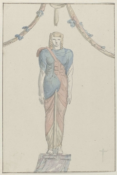 Figuur in reliëf op tempel van Isis te Pompei by Louis Ducros