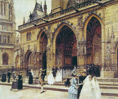 First communion, Paris - Église Saint-Germain-l'Auxerrois by Jean Béraud