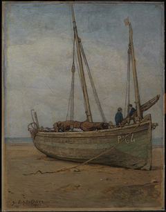 Fischerboote in Tiefebbe bei La Panne by Gustav Schönleber