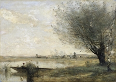 Fisherman Moored at a Bank by Jean-Baptiste-Camille Corot