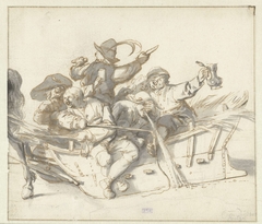 Five Drunken Villagers and a Woman on a Sleigh by Cornelis Dusart