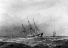 Fregatten "Nymphen" i en storm i året 1832 by Frederik Theodor Kloss