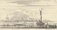 Gezicht op Bergum met de dam, vanaf het Bergumermeer by Pieter Idserts