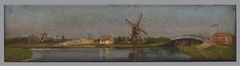 Gezicht op de Rotte onder Rubroek met wipwatermolen en Hooge Rottebrug by Jan Bikkers