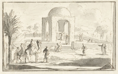 Gezicht op een moskee of tempel in de woestijn by Jan Luyken