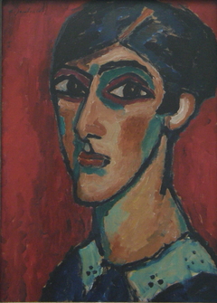 Großer Frauenkopf auf Rot by Alexej von Jawlensky