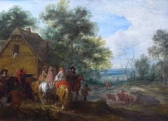 Halte de cavaliers by Adam Frans van der Meulen