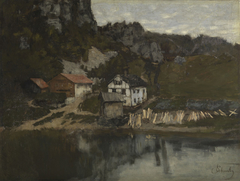 Häuser am Felsabhang - Saut du Doubs by Carl Schuch