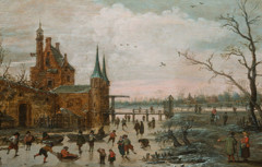 Ice Skaters in front of a City Gate by Esaias van de Velde