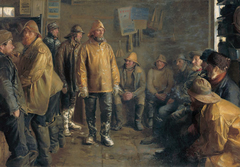 In the grocery store a winter day when there is no fishing by Michael Peter Ancher