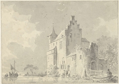 Kasteel aan een brede rivier by Paulus van Liender