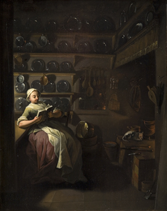 Kitchen Interior with a Girl Reading by Jens Juel