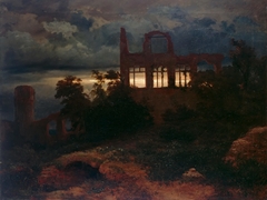 Landscape with castle ruins by Arnold Böcklin