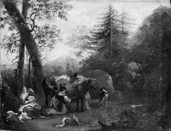 Landscape with Cattle, the Shepherdess Milking the Cow by Johann Heinrich Roos