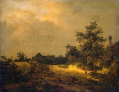 Landscape with some houses and a sand track by Jacob van Ruisdael