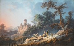 Landscape with Travelers and a Ruin by Jean-Baptiste Pillement