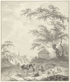 Landschap met figuren langs een weg by Daniël Dupré