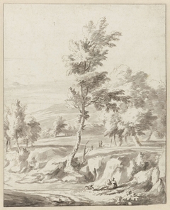 Landschap met op de voorgrond een liefdespaar by Adriaen van de Velde