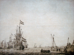 Marine. Un bateau hollandais à l'ancre près du rivage by Willem van de Velde the Elder