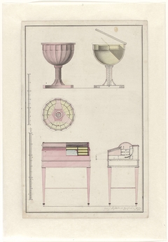 Ontwerp voor ronde naaitafel en bureau by Unknown Artist