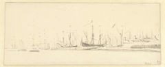 Oorlogsschepen in de haven van Vlissingen by Willem van de Velde II