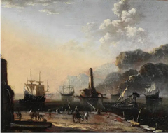 Port with staﬀage by Hans de Jode