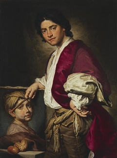 Portrait of a young painter with a portrait of a boy by Fra Galgario