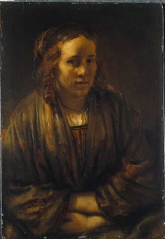 Portrait of Hendrickje Stoffels in silk wrap by Rembrandt