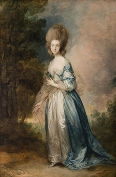 Portrait of Selina Thistlethwayte of Norman Court, full-length in blue and white dress by Thomas Gainsborough