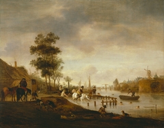 River Landscape with Swimmers by Isaac van Ostade