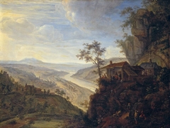 Schenke auf einem Berg mit der Ansicht von Rhens am Rhein by Herman Saftleven