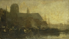 Schepen in de haven van Dordrecht by Jacob Maris