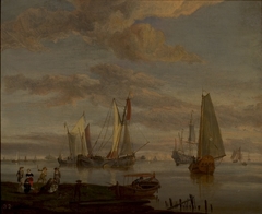 Schepen op kalme zee by Abraham Storck