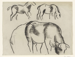 Schetsblad met paarden en een koe by Leo Gestel