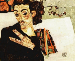 Self-portrait with black clay pot by Egon Schiele