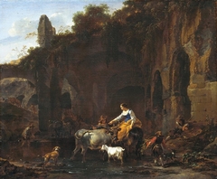 Shepherds beside Roman ruins by Nicolaes Pieterszoon Berchem