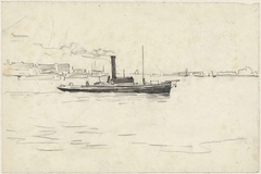 Sleepboot op rivier by Adolf le Comte