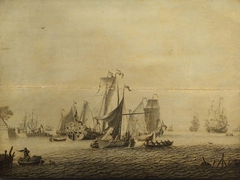 Small Craft in a Dutch Harbour by Adriaen van Salm