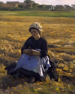 Small Gleaner Sitting in the Field by Jules Breton