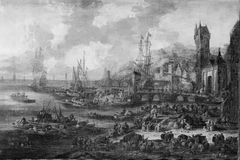 Southern Seaport with Numerous Figures on the Shore by Pieter Casteels II