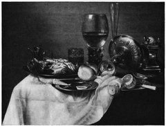 Still life with crab on a draped table by Gerret Willemsz Heda