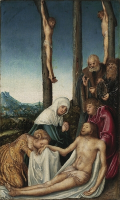 The Lamentation with the Two Thieves Crucified by Lucas Cranach the Elder