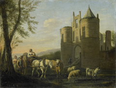 The main gate to Egmond Castle by Gerrit Adriaenszoon Berckheyde