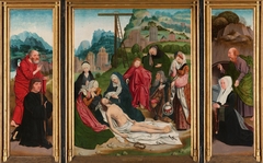 Triptych with the Lamentation (centre panel), the donor with St Peter (inner left wing), the donor’s wife with St Paul (inner right wing) and the donors’ coats of arms (outer wings) by Jan Mostaert