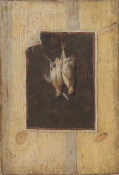 Trompe l'Oeil. Board Partition with a Still Life of Two Dead Birds Hanging on a Wall by Cornelis Norbertus Gijsbrechts