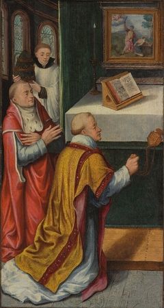 Two Priests and a Youth by an Altar by anonymous painter