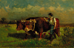 Untitled (man with two oxen) by Edward Mitchell Bannister