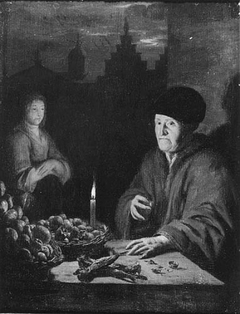 Vegetable seller in candlelight by Anonymous